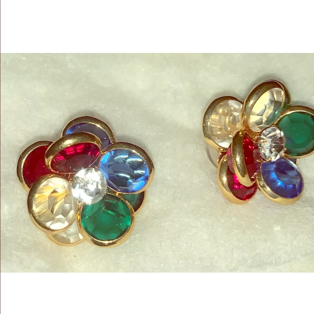 Vtg Damas 10kt Gold Crystal Fruit Salad Earrings